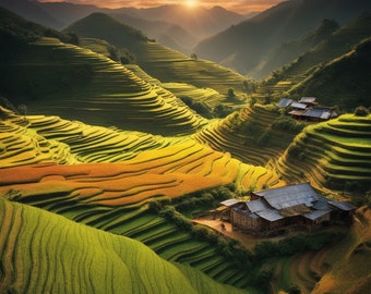 Mu Cang Chai, Yen Bai, Vietnam Rice Terrace- Digital Art- Printable Wall Art