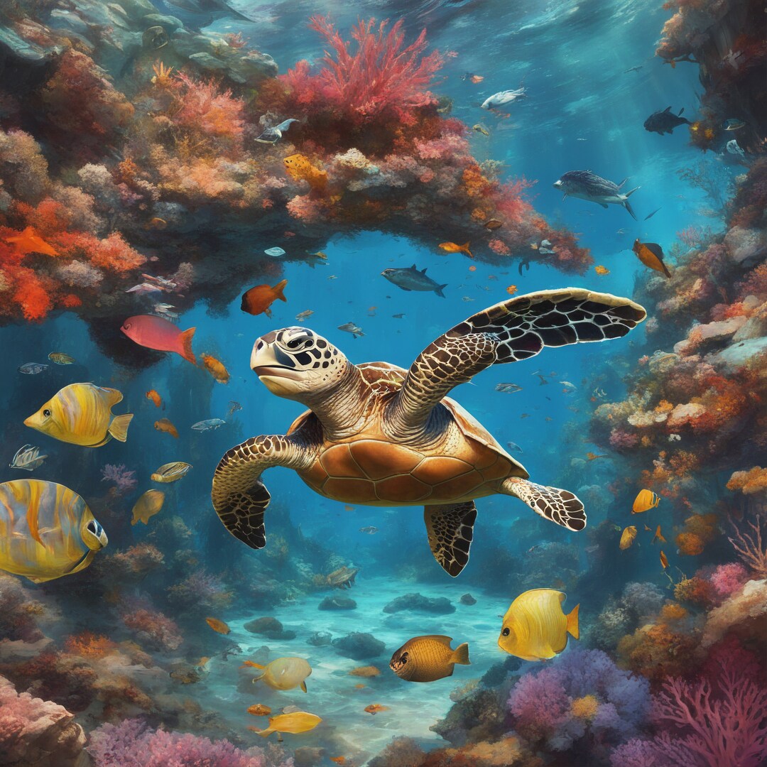 Sea Turtles Illustration- Printable Wall Art - Etsy