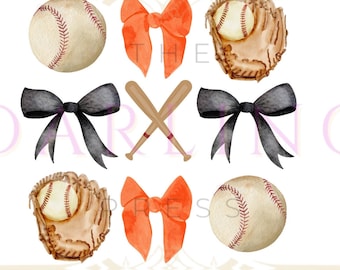 Orange and Black Baseball Bows PNG (Digital Download)