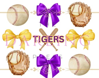 Purple and Gold Baseball Team PNG, School Spirit (Digital Download)