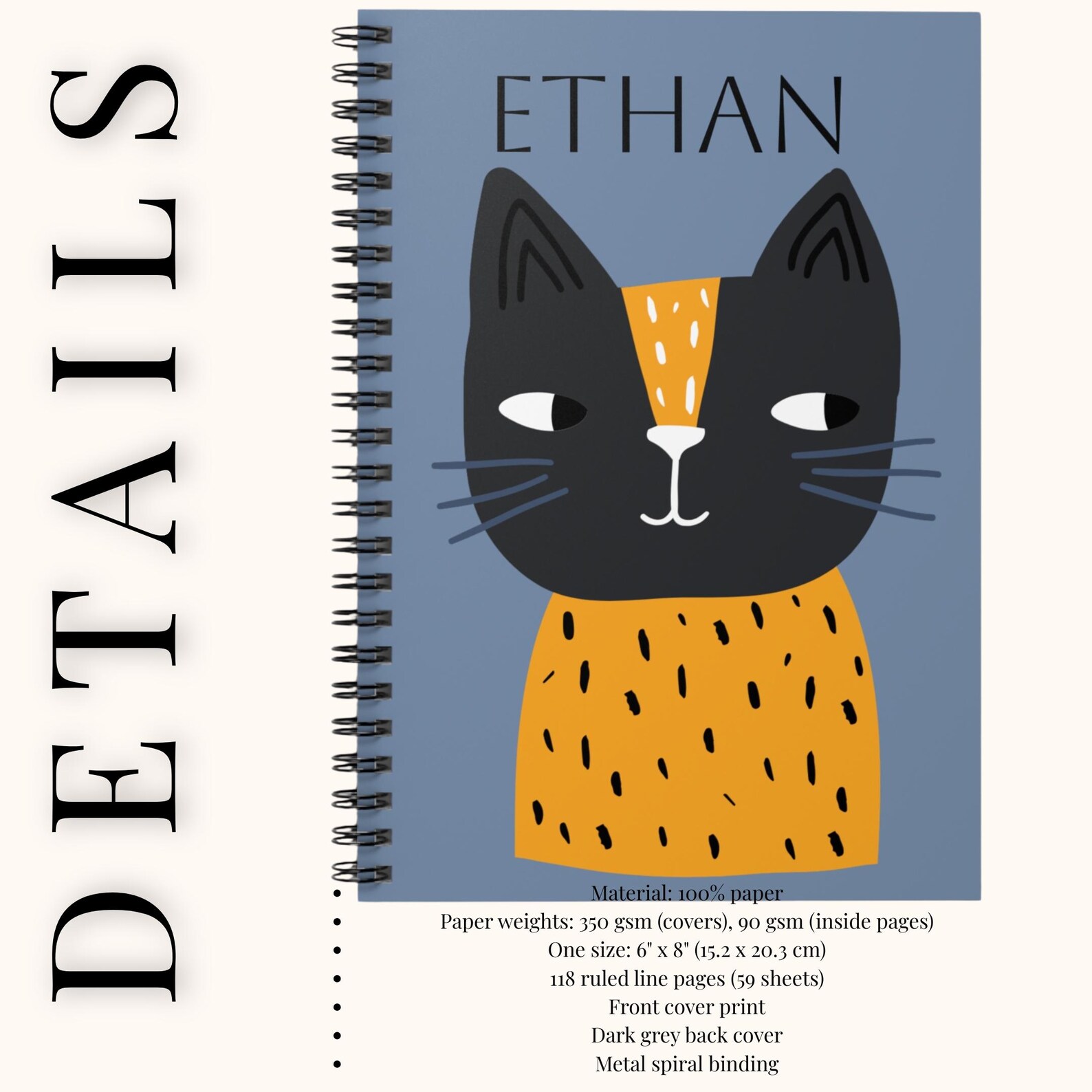 Personalized Cat-themed Spiral Notebook, Custom Journal for Kids, Cute ...
