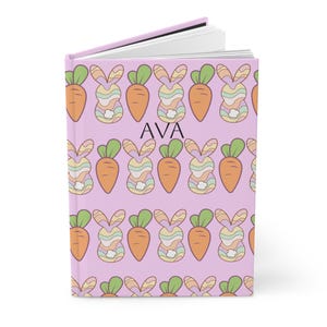 Journal de Pâques personnalisé à couverture rigide pour enfants, carnet sur le thème du lapin, journal de printemps, cadeau personnalisé pour fille, paniers de Pâques