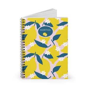 Personalized Lemon Floral Spiral Notebook, Journal, Gift for Students, School Supplies, Cute Notepad for Writers