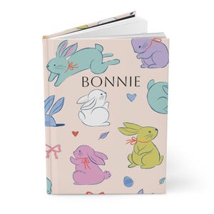 Journal personnalisé avec couverture rigide lapin, cadeaux de Pâques personnalisés pour filles, cadeau de Pâques, papeterie pour enfants, journal d&#39;écriture de printemps