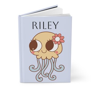 Diario de tapa dura personalizado con medusas, regalo ideal para niños, diario, útiles escolares, escritura creativa, diario con nombre