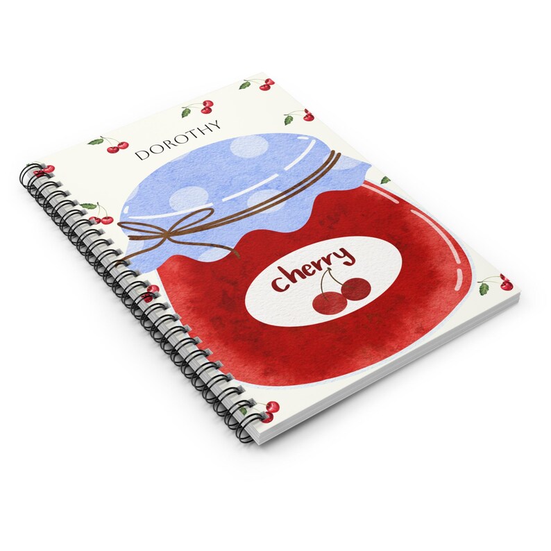 Cuaderno espiral personalizable con diseño de cerezas, ideal para llevar un diario, regalo para estudiantes, papelería de cerezas, personalizado. imagen 4