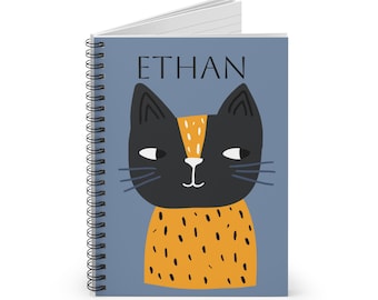 Cuaderno espiral personalizado con temática de gatos, diario personalizado para niños, regalo de gato adorable, cuaderno de bocetos, material escolar, cuaderno de regreso a clases