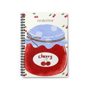 Cuaderno espiral personalizable con diseño de cerezas, ideal para llevar un diario, regalo para estudiantes, papelería de cerezas, personalizado. imagen 3