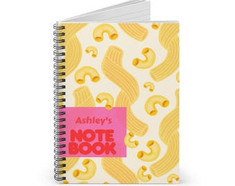 Cuaderno de pasta personalizado, bonito cuaderno de espiral, regalo divertido para amantes de la comida, diarios personalizados, útiles escolares para amantes de la pasta.