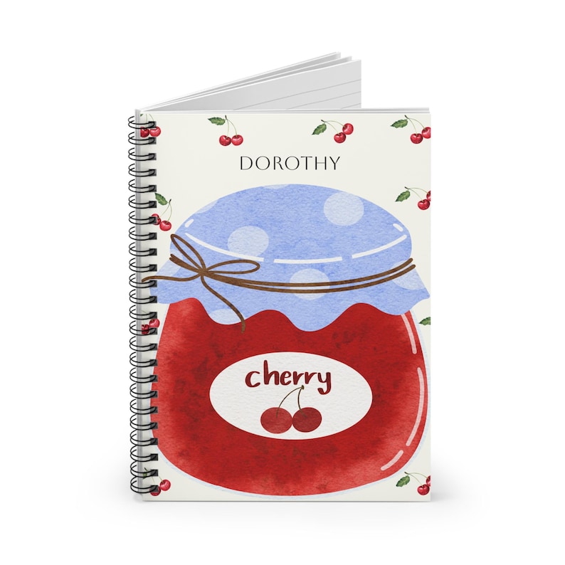 Cuaderno espiral personalizable con diseño de cerezas, ideal para llevar un diario, regalo para estudiantes, papelería de cerezas, personalizado. imagen 1