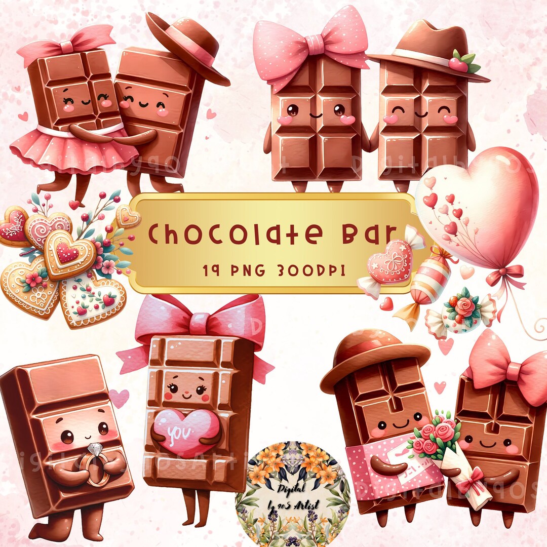 Watercolor Valentines Chocolate Bar Clipart, Chocolate Clip Art ...