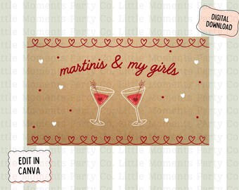 ギャレンタインデーバナー、マティーニ＆マイガールズパーティー（デジタルダウンロード、36x60 Canvaテンプレート）