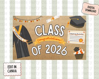 2026年度卒業式バナーテンプレート、DIYパーティーデコレーション（36x60デジタルダウンロード）