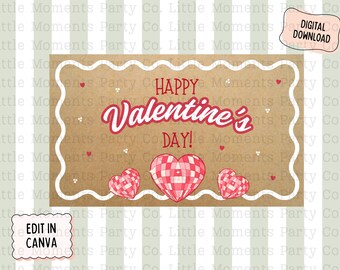 ディスコ バレンタインデー バナー、編集可能な Canva テンプレート (デジタルダウンロード 36x60 インチ)