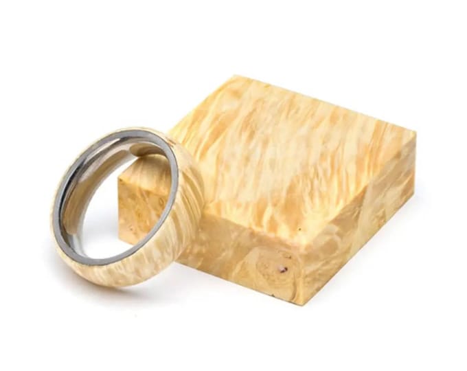 Box Elder Burl Wood Ring with Titanium Band