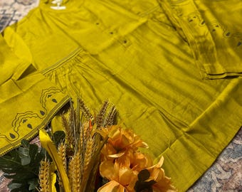Embroidered Viscose Tunic Top: Elegant Mustard Yellow Kurtis