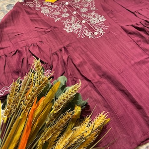 Elegant Viscose Tunic Top with Embroidered Border | Semi Official Casual Wear | Summer Kurtis