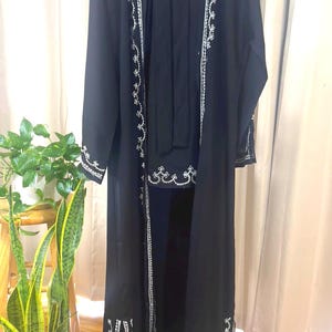 Black color Embroidered Dubai Abaya – Handcrafted Open Abaya with Beaded Sleeves & Matching Hijab- High Quality - Perfect Eid Gift