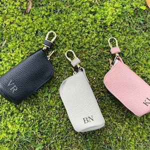 Personalized Leather Key Case with Zipper,Key Pouch Wallet,Leather car keychain,gift for her or him,mother's day,Laser carving custom gift