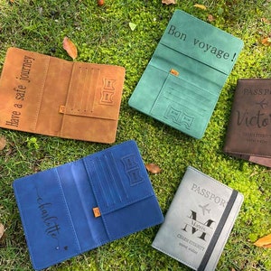 Porta passaporto in pelle personalizzato, portafoglio multifunzionale, porta carte, regalo per lui o lei, copertina personalizzata per passaporto, regalo di viaggio di nozze