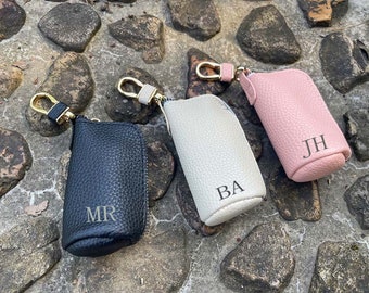Personalized Leather Key Case with Zipper,Key Pouch Wallet,Leather car keychain,gift for her or him,mother's day,Laser carving custom gift