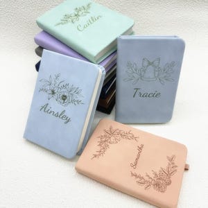 Custom pocket journal, A6 notebook with name and flower, gift for book lover, birthday gift, book club, company event souvenirs, Christmas