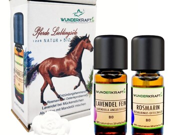 Horse aromatherapy set, 100% natural essential oils with organic lavender oil + organic rosemary oil + mini scented stone for the stable