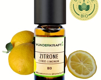 BIO Zitronenöl, 100% naturreines ätherisches Aromaöl 10ml, Aromatherapie und Diffuser geeignet. WUNDERKRAFT.bio