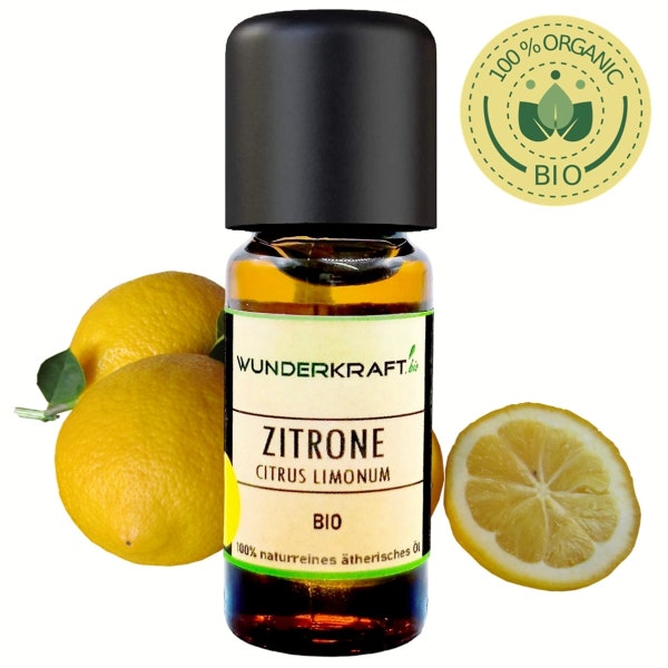 BIO Zitronenöl, 100% naturreines ätherisches Aromaöl 10ml, Aromatherapie und Diffuser geeignet. WUNDERKRAFT.bio