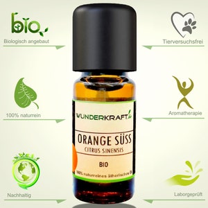 ORGANIC orange oil including scented stone, 100% natural essential oil, 10ml, aroma oil, fragrance oil, aromatherapy and diffuser suitable. WUNDERKRAFT.bio image 3