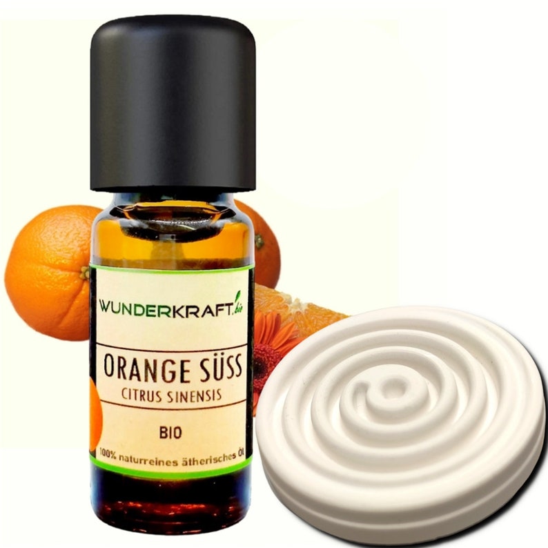 ORGANIC orange oil including scented stone, 100% natural essential oil, 10ml, aroma oil, fragrance oil, aromatherapy and diffuser suitable. WUNDERKRAFT.bio image 1
