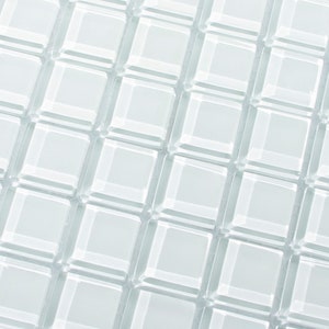 White Mosaic Tile Sheet, Gloss Glass Tiles, Square Tiles, 0.875 x 0.875 in, for Crafts, Art, DIY, Handmade, Decoration, Picture Frames