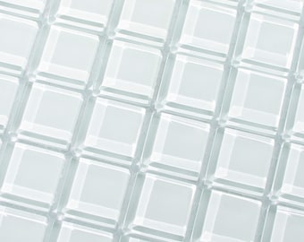 White Mosaic Tile Sheet, Gloss Glass Tiles, Square Tiles, 0.875 x 0.875 in, for Crafts, Art, DIY, Handmade, Decoration, Picture Frames