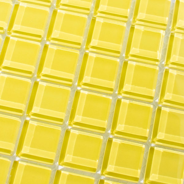 Neon Yellow Mosaic Tile Sheet, Gloss Glass Tiles, Square Tiles, 0.875 x 0.875 in, for Crafts, Art, DIY, Handmade, Decoration, Picture Frame