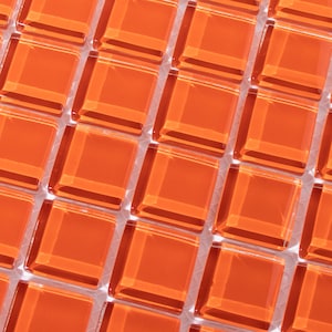 Orange Mosaic Tile Sheet, Gloss Glass Tiles, Square Tiles, 0.875 x 0.875 in, for Crafts, Art, DIY, Handmade, Decoration, Picture Frame