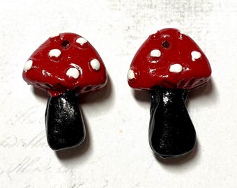 Mushroom earring charms, mushroom charms, mushroom pendants, handmade polymer clay earring pair, OOAK, Magness designs, polymer clay charms