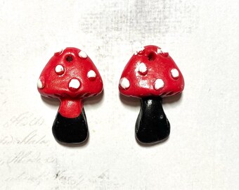 Mushroom earring charms, mushroom charms, mushroom pendants, handmade polymer clay earring pair, OOAK, Magness designs, polymer clay charms