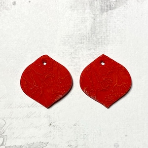 Red eucalyptus flower print earring charms, handmade earring charm, red polymer clay florals, OOAK, Magness designs, polymer clay char