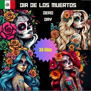 24 DIA de Los Muertos Clipart | Toten Tag in Mexiko |Instant Download | PNG-Dateien mit hoher Auflösung 300 dpi mexikanisches Halloween-Design | Partyzeit