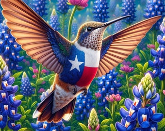 TEXAS Hummingbird and Flag Bluebonnet Flowers | 20 oz Skinny Tumbler wrap | Texas Flag | Digital files | Skinny Template download PNG PDF