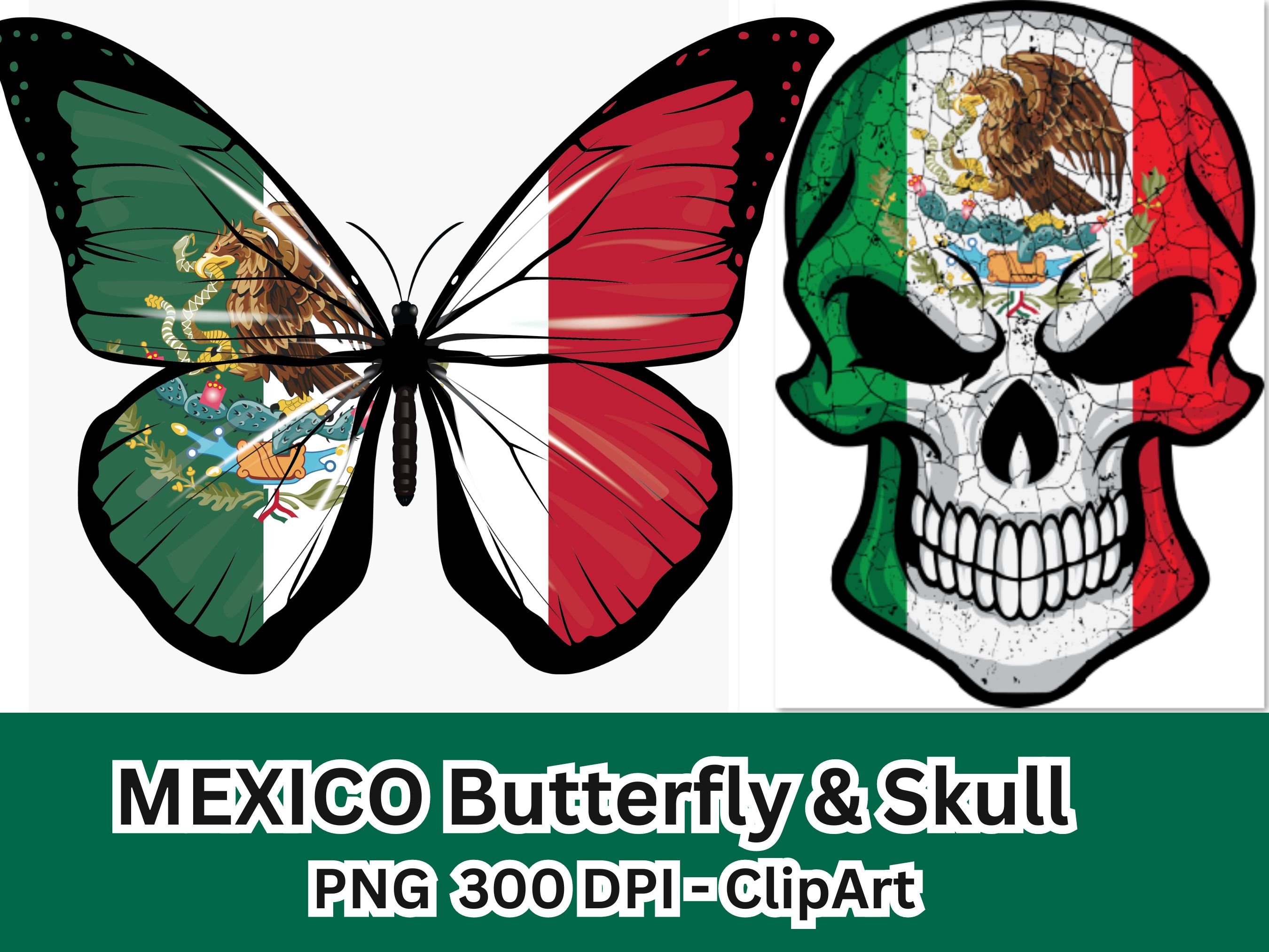 4+ MEXICO Flag LOVE Skull Butterfly | Clipart Sublimation