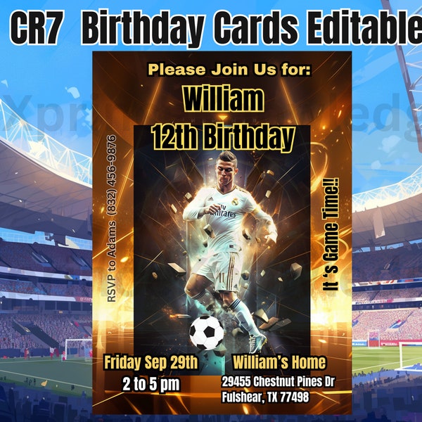 CR7 Birthday Invitation | Happy Birthday | Cristiano Birthday Invitation Card | Gift | Edition in less than 24 Hrs