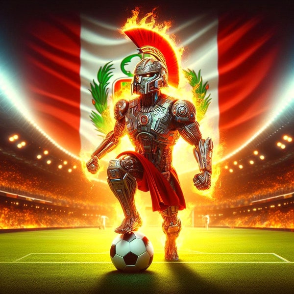 PERU Inka Warrior Soccer Ball and Flag | Cyber | 20oz Tumbler Sublimation Design | Soccer | Inca Instant Download PNG & PDF Digital Files