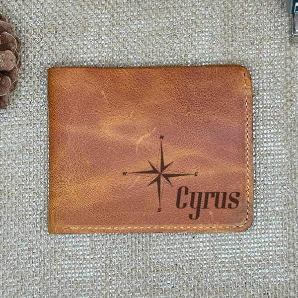 Custom Engraved Genuine Leather Men Wallet W Name, Personalized Dad Wallet Gift For Fathers Day, Grandpa Wallet, Groomsmen Leather Wallet