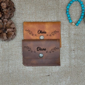 Cartera de cuero delgada personalizada para mujer, cartera con nombre personalizado, regalo de aniversario para novia, bolso de regalo de graduación, regalo de cartera para mamá