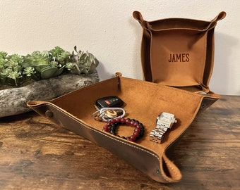 Personalized Leather Valet Tray: Handcrafted Desk Organizer, Gifts for Men