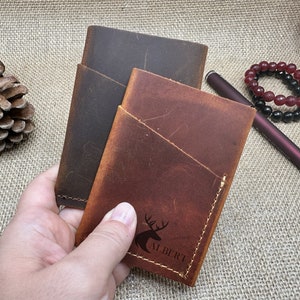 Tarjetero de piel personalizado, tarjetero fino de piel auténtica, tarjetero minimalista, regalo para él, regalo de Navidad, regalo para el marido