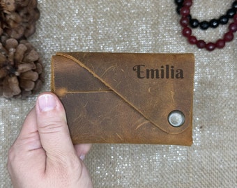 Mini Cartera personalizada con nombre, Regalos de Navidad, Regalo para mamá, Regalo para ella, Cartera de cuero personalizada, Cartera de mujer, Tarjetero de cuero