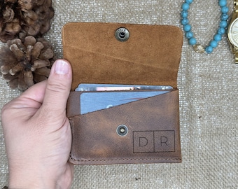 Personalized Leather Coin & Card Pouch: Snap Closure Wallet