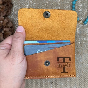 Monedero y tarjetero de cuero navideño, billetera de cuero para regalo de Navidad, minimonedero hecho a mano, billetera perfecta para hombres para uso diario